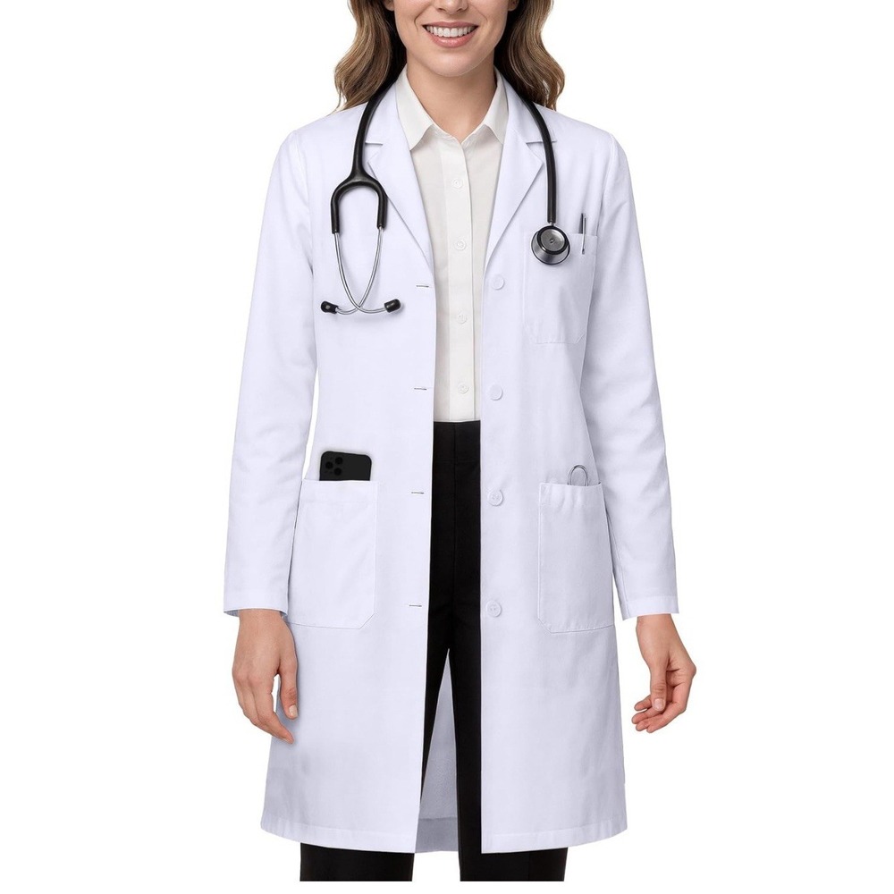 NY Threads Professional White Lab Coat for Women, Long Sleeve Medic... Fast Ship